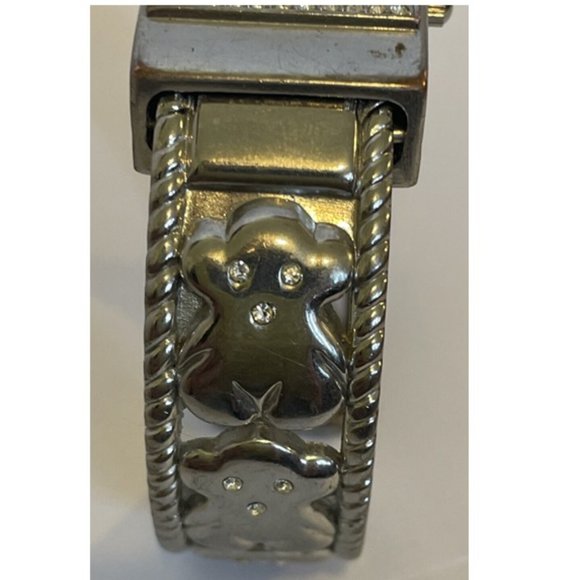 Silver Tone Pink Dial Monkey and Crystals Womens Cuff Watch Bracelet New Battery - Picture 5 of 10